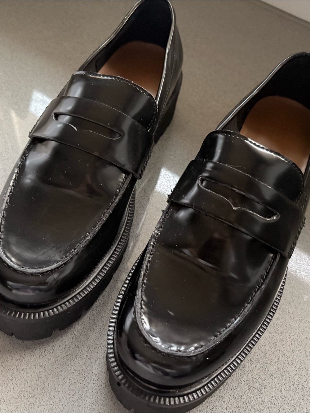 Women’s narrow Black Patent Leather Penny Loafers brand new